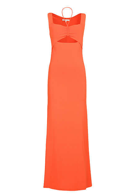 This essential and sophisticated long dress in crêpe jersey fabric boasts a square neckline and flared cut for a feminine fit. The details – such as the neck ties and cut-out detail on the front – add a sensual and cool touch.