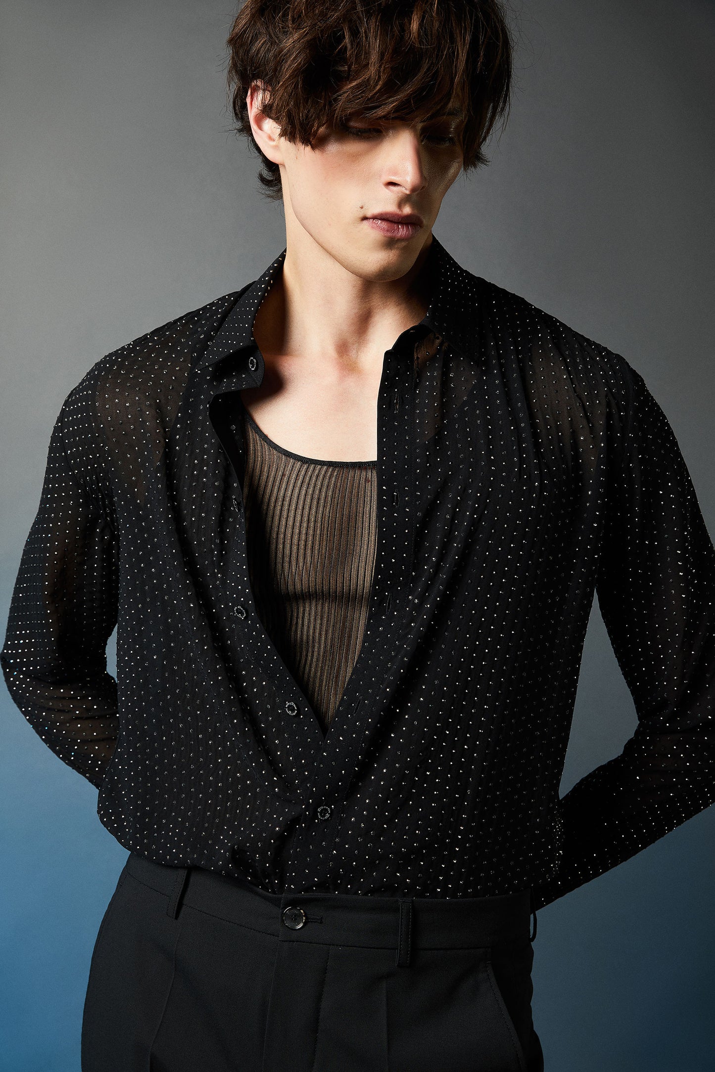 Voile shirt with Rhinestones