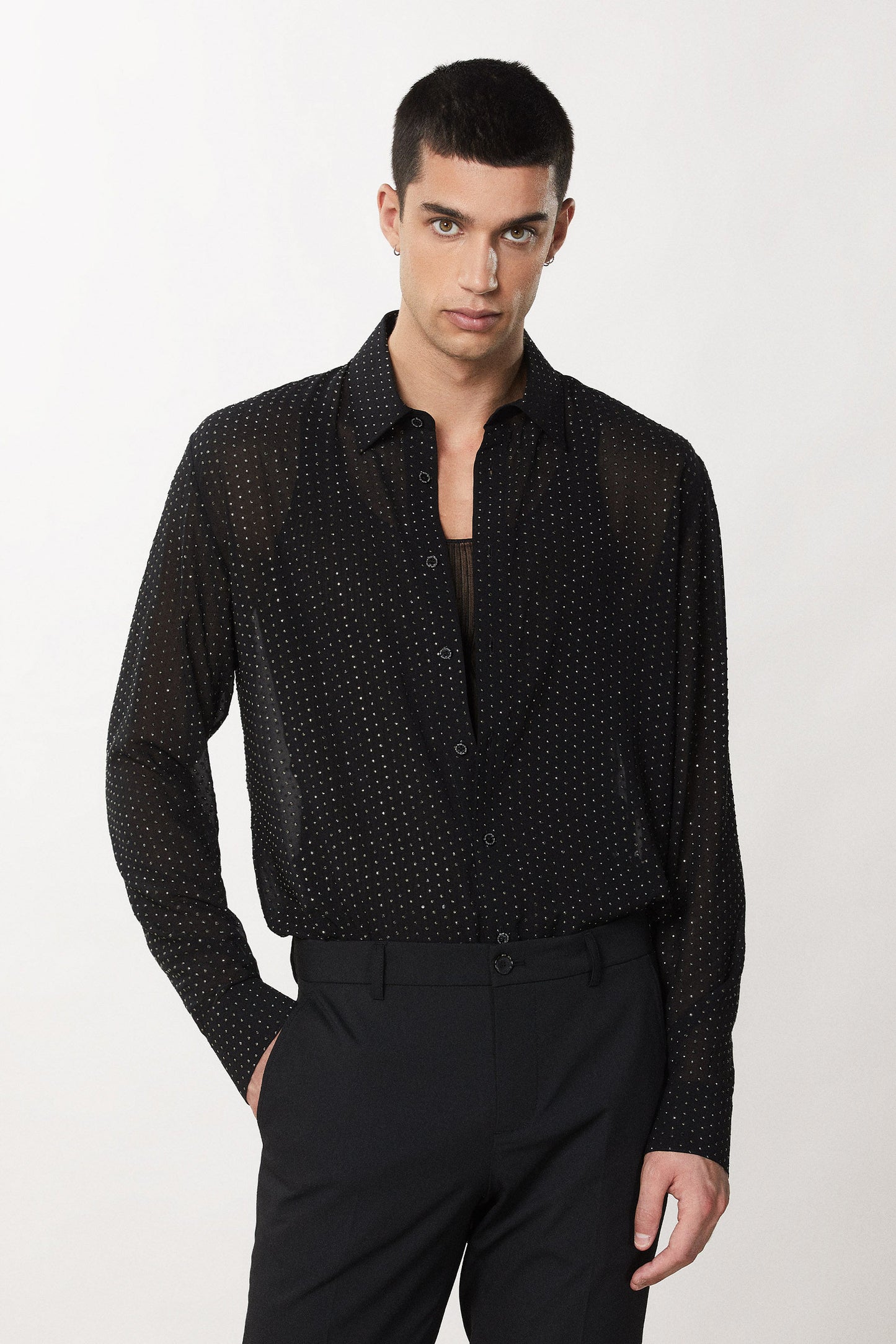Voile shirt with Rhinestones