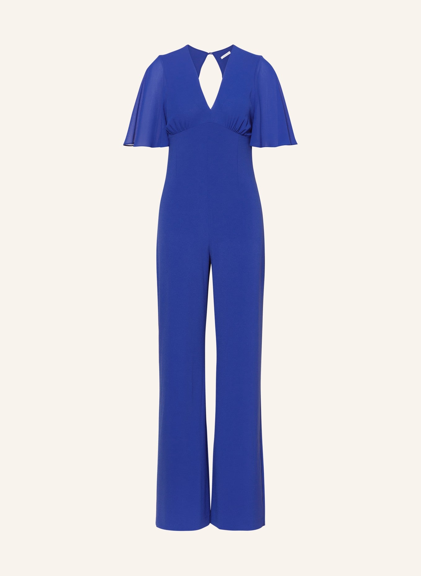 V-neck jumpsuit in sablé crepe fabric in Blue Wave
