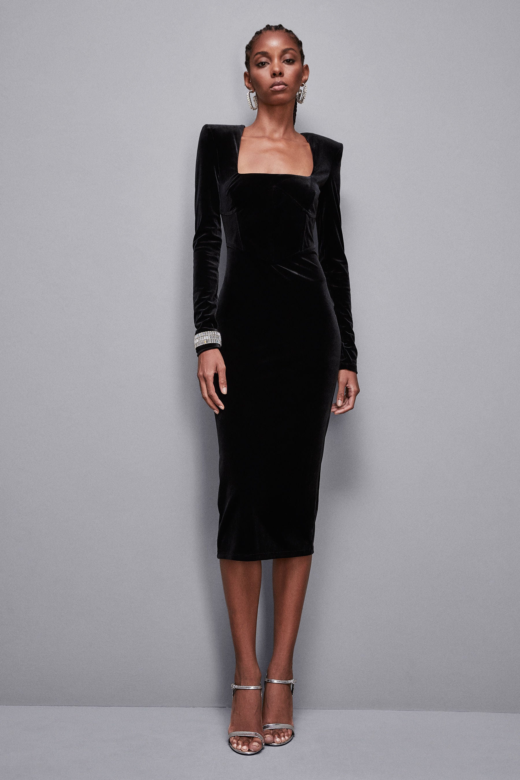 Black Essential velvet bustier dress