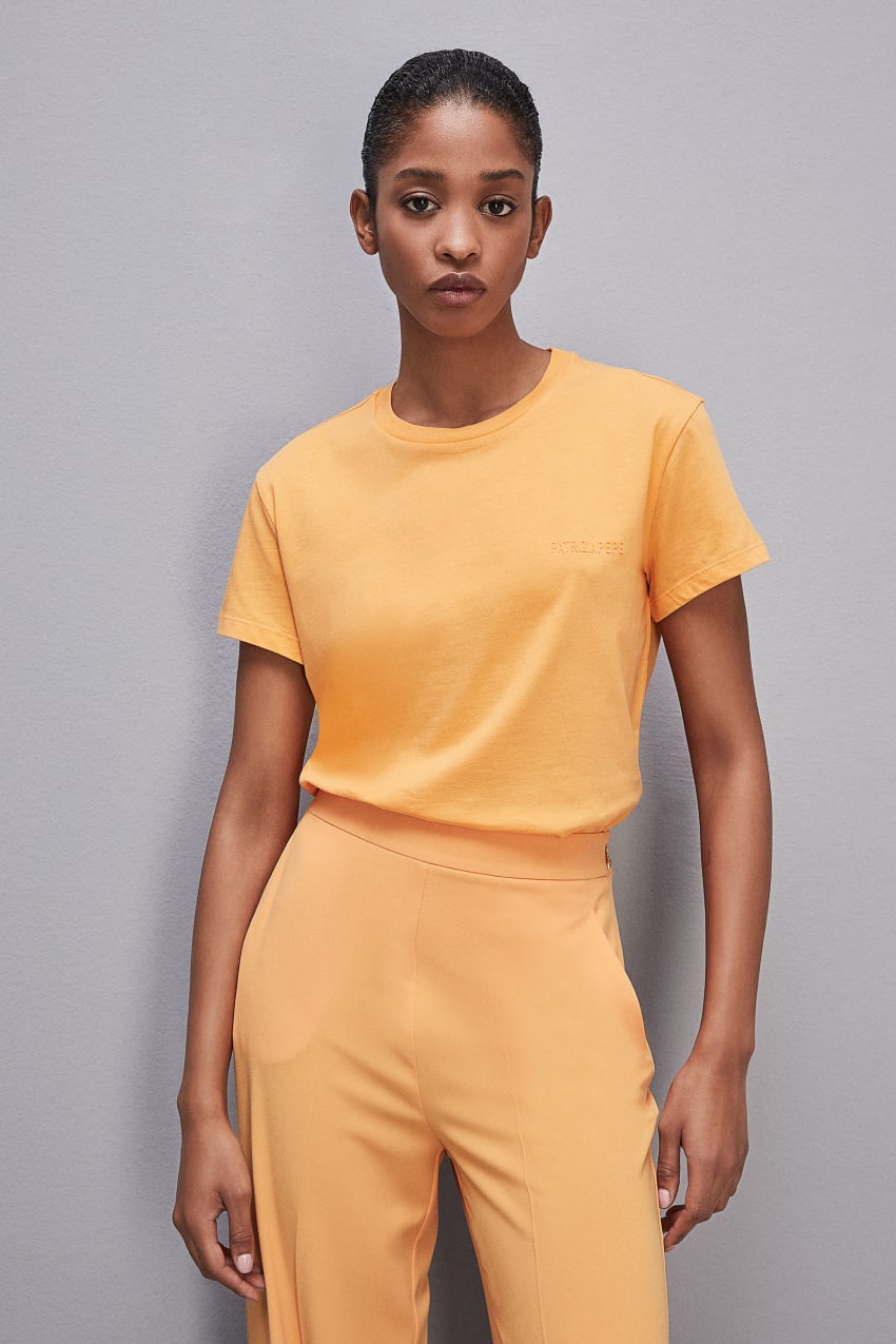 Orange Sorbet Short-sleeved T-shirt with logo in organic cotton