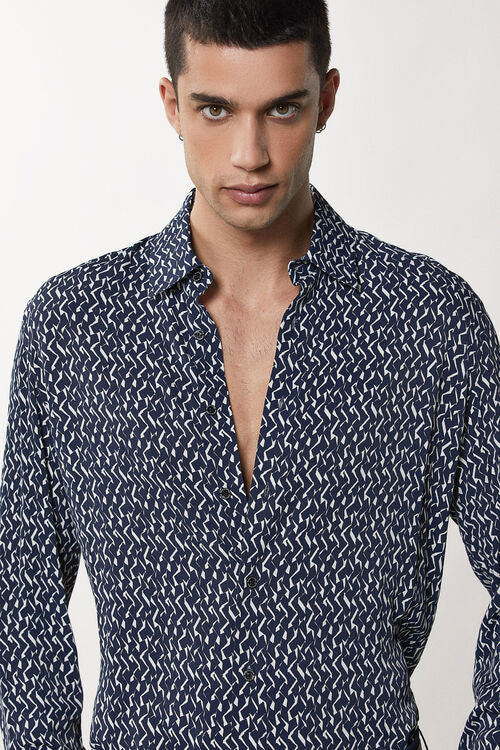 Twill patterned Geametric Blue shirt