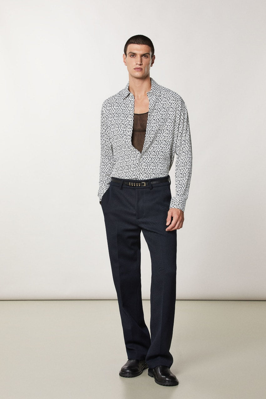 Geometric Off White Twill patterned shirt