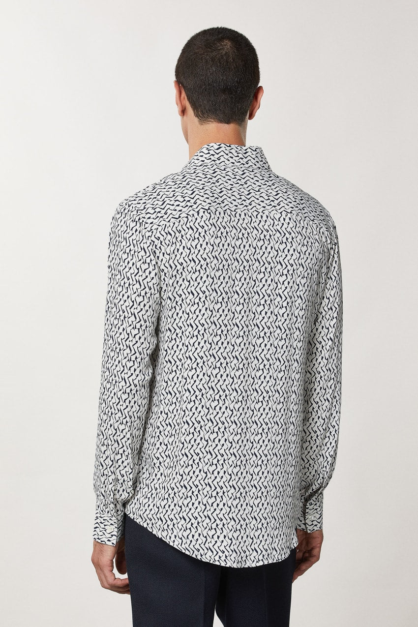 Geometric Off White Twill patterned shirt