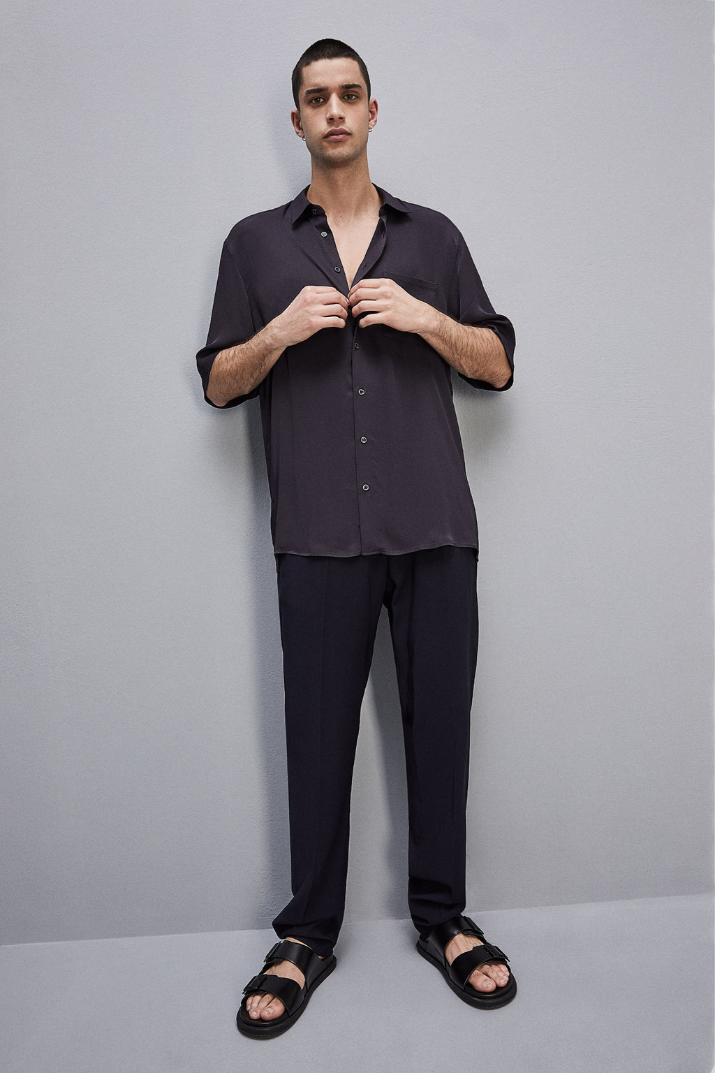 Short sleeve shirt in viscose twill in Navy Blue