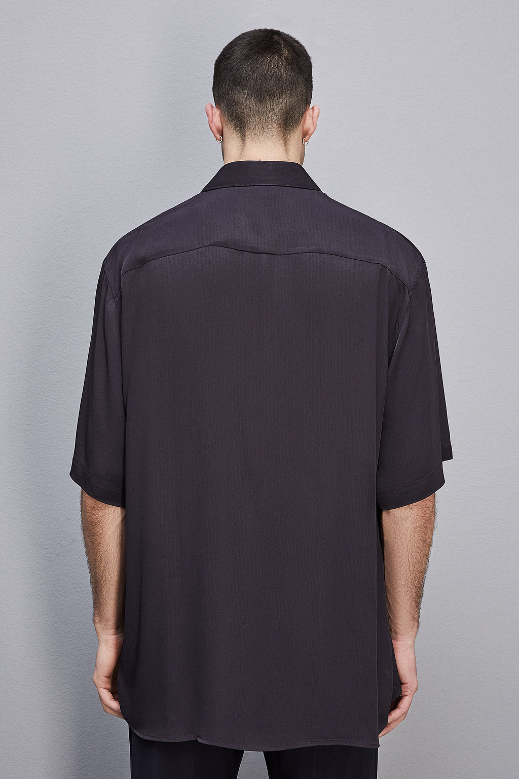 Short sleeve shirt in viscose twill in Navy Blue
