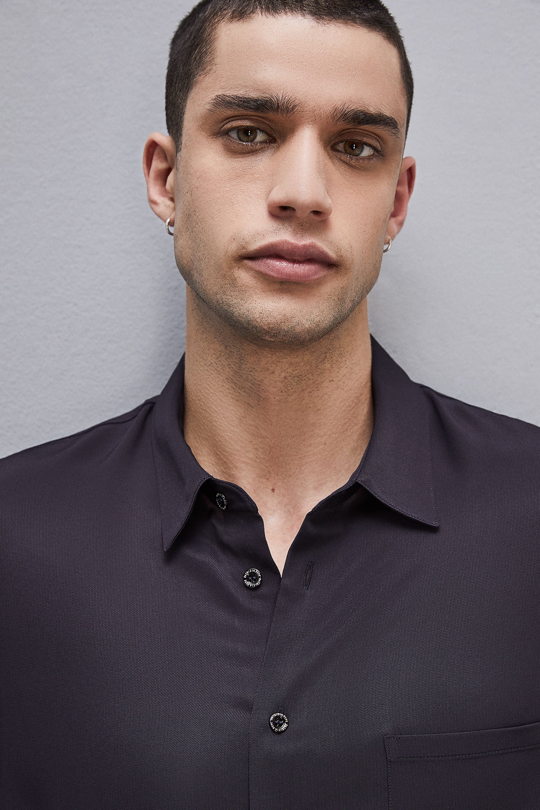 Short sleeve shirt in viscose twill in Navy Blue