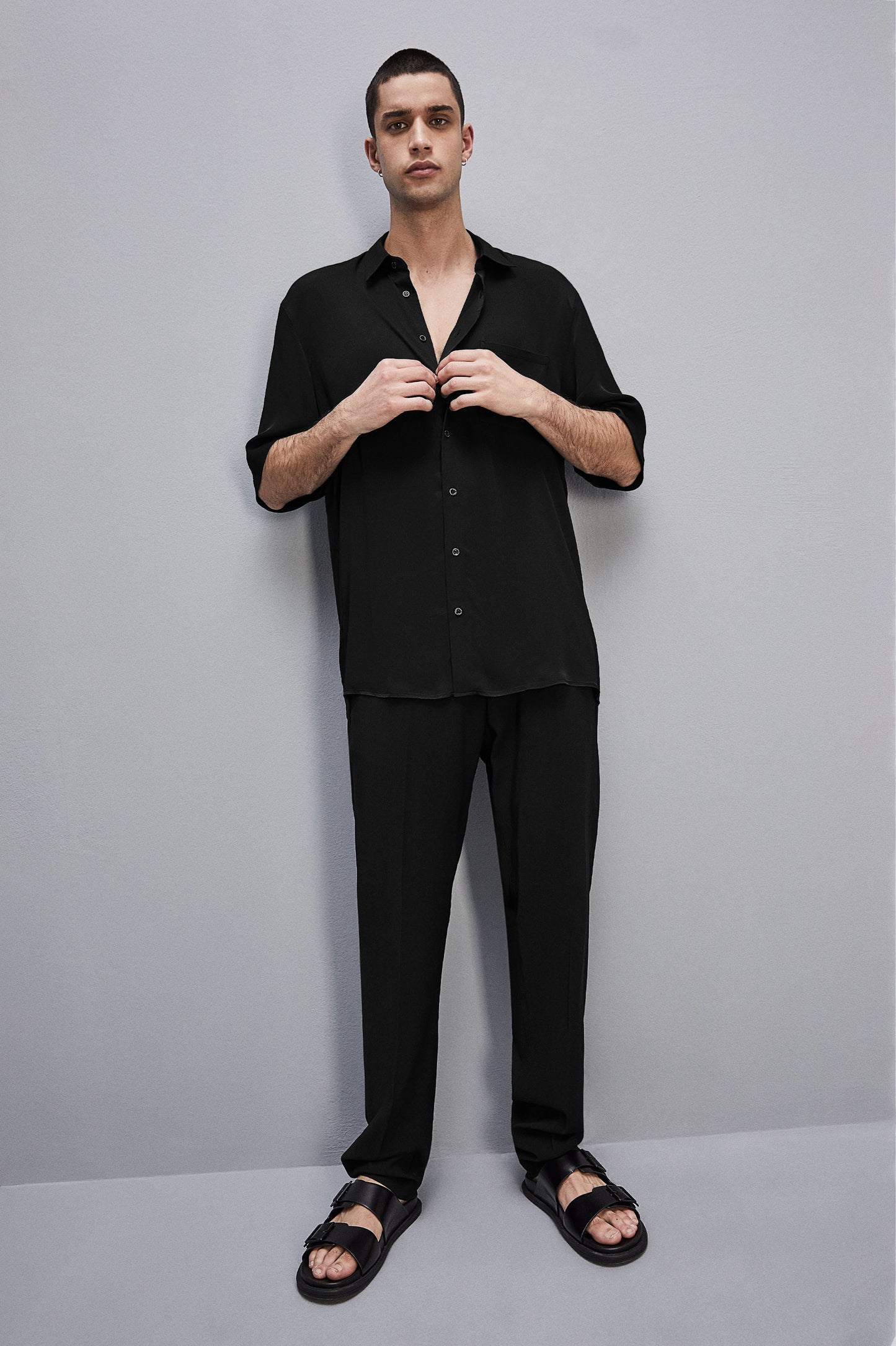 Short sleeve shirt in viscose twill