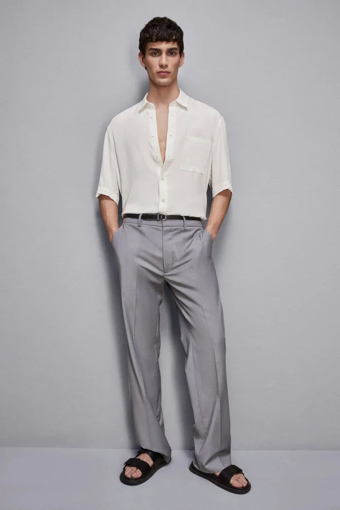 Short sleeve shirt in viscose twill in Off white