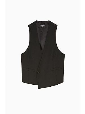 Vest with pockets in stretch wool in Black
