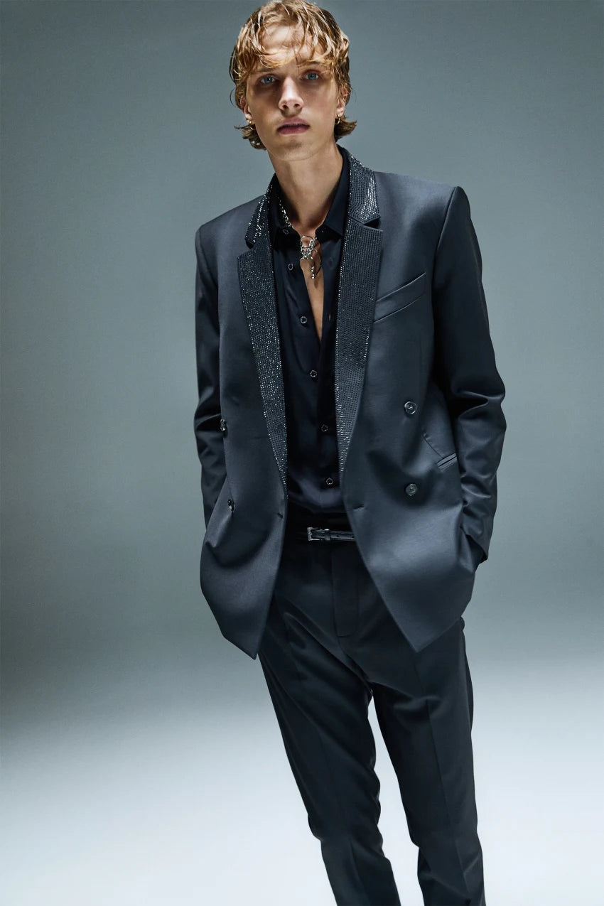 Black Double-breasted jacket with rhinestones