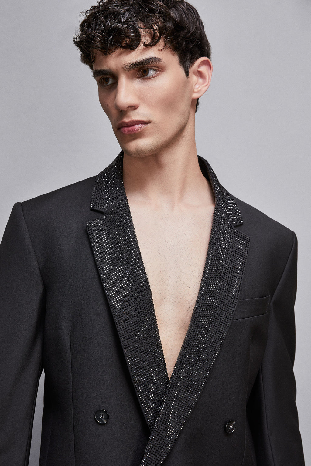 Black Double-breasted jacket with rhinestones
