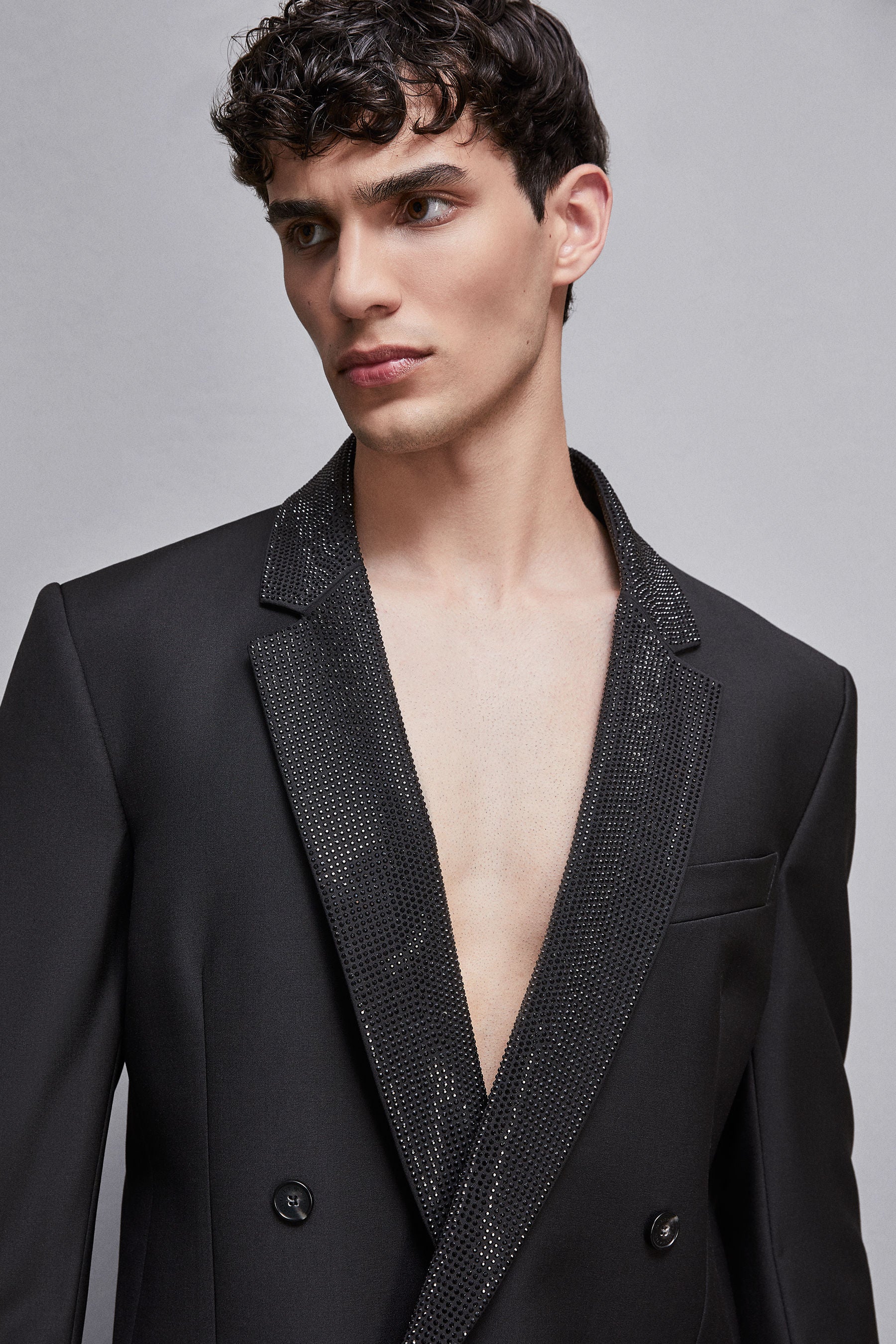 Black Double-breasted jacket with rhinestones