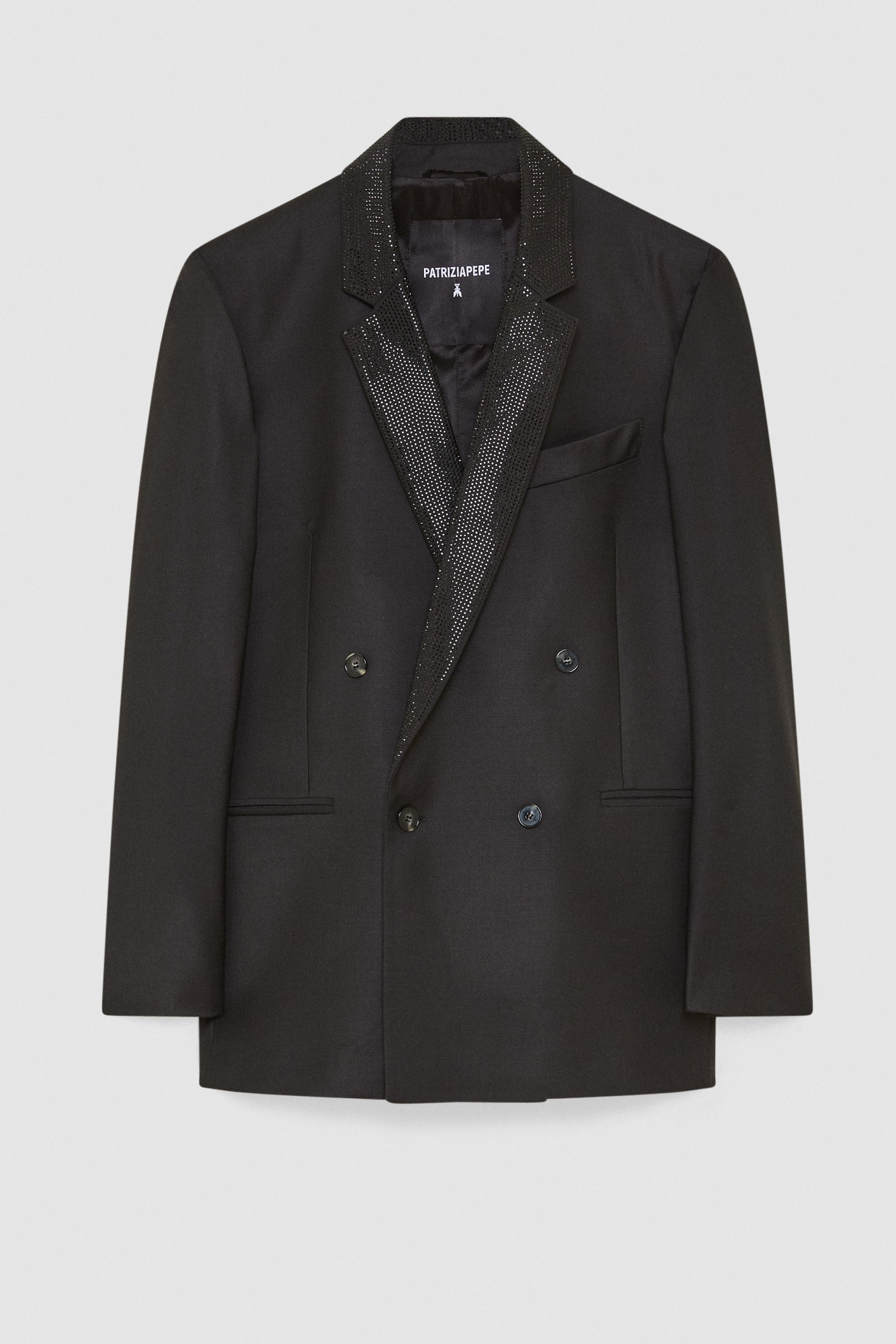 Black Double-breasted jacket with rhinestones