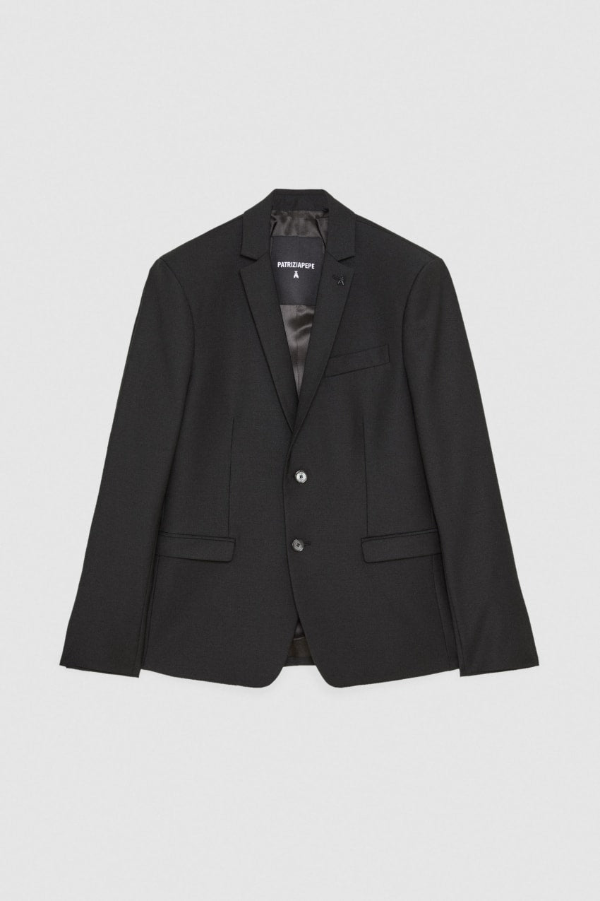 Lined cool wool blazer black