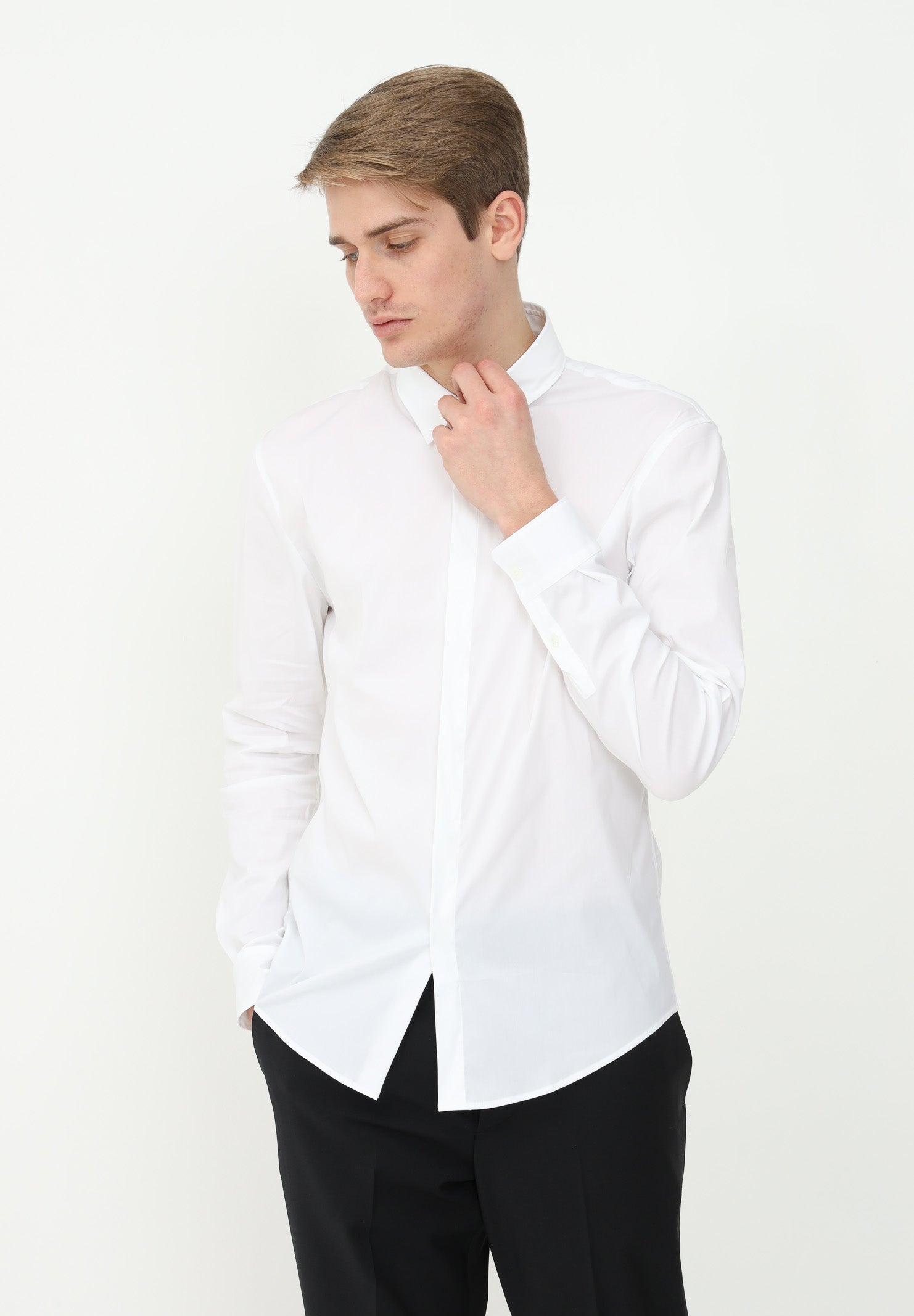 Loose Fit shirt without pleats in soft Cotton Stretch White