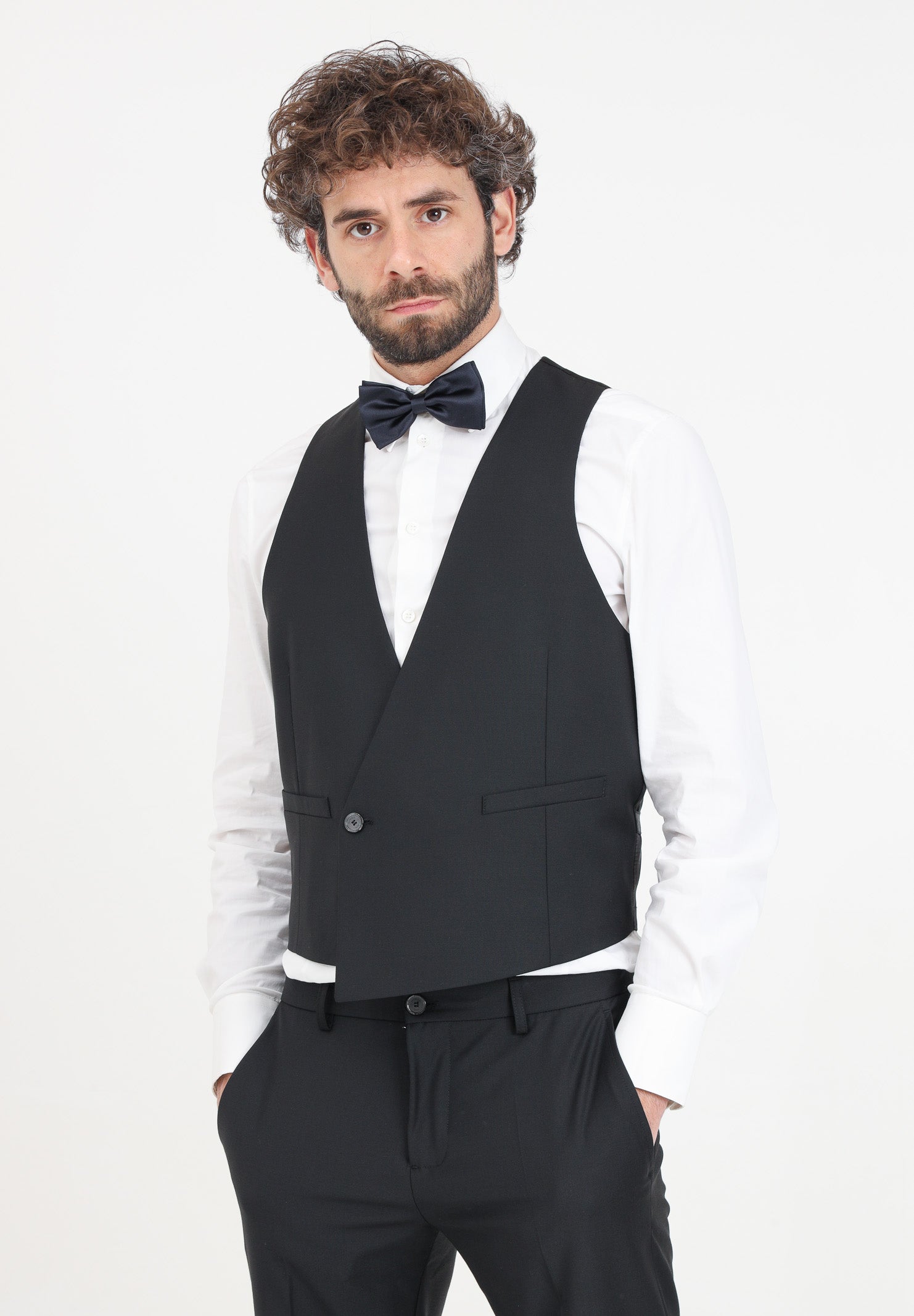 Vest with pockets in stretch wool in Black