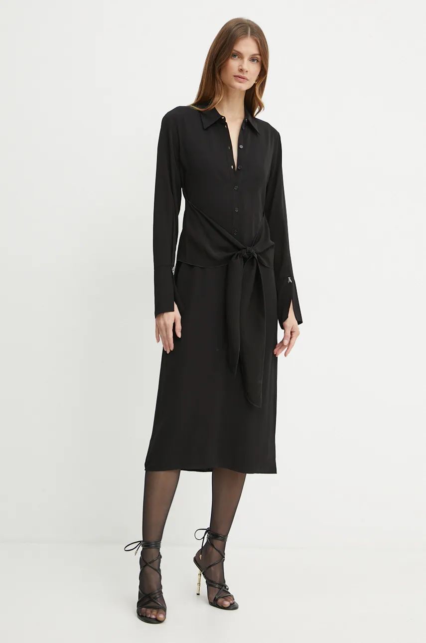 Essential twill sash black dress