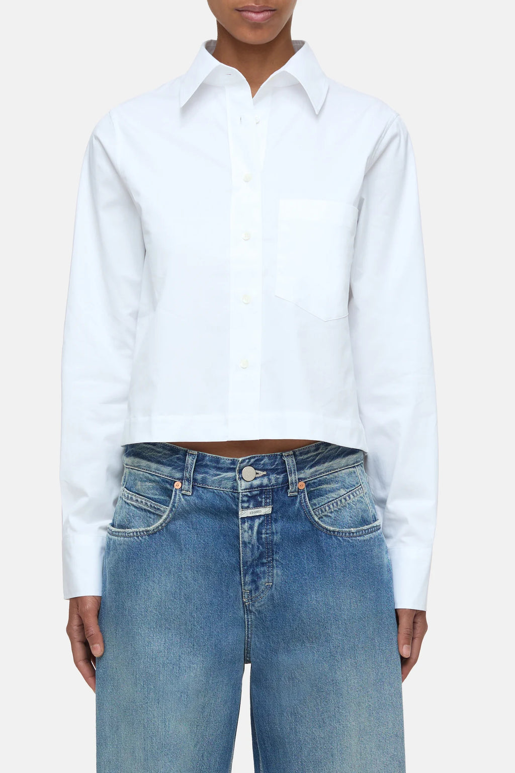 Cropped cotton poplin short blouse