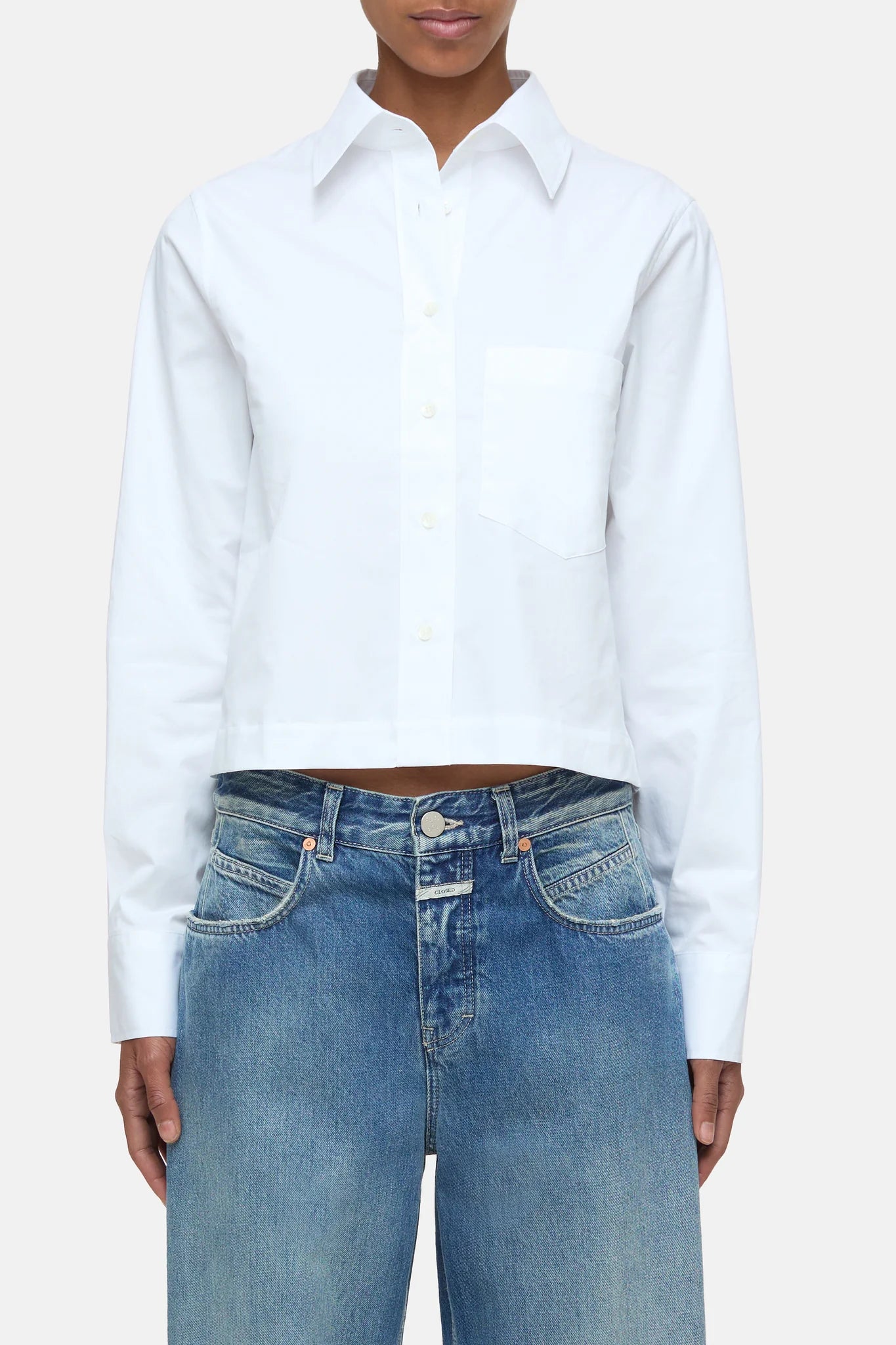 Cropped cotton poplin short blouse