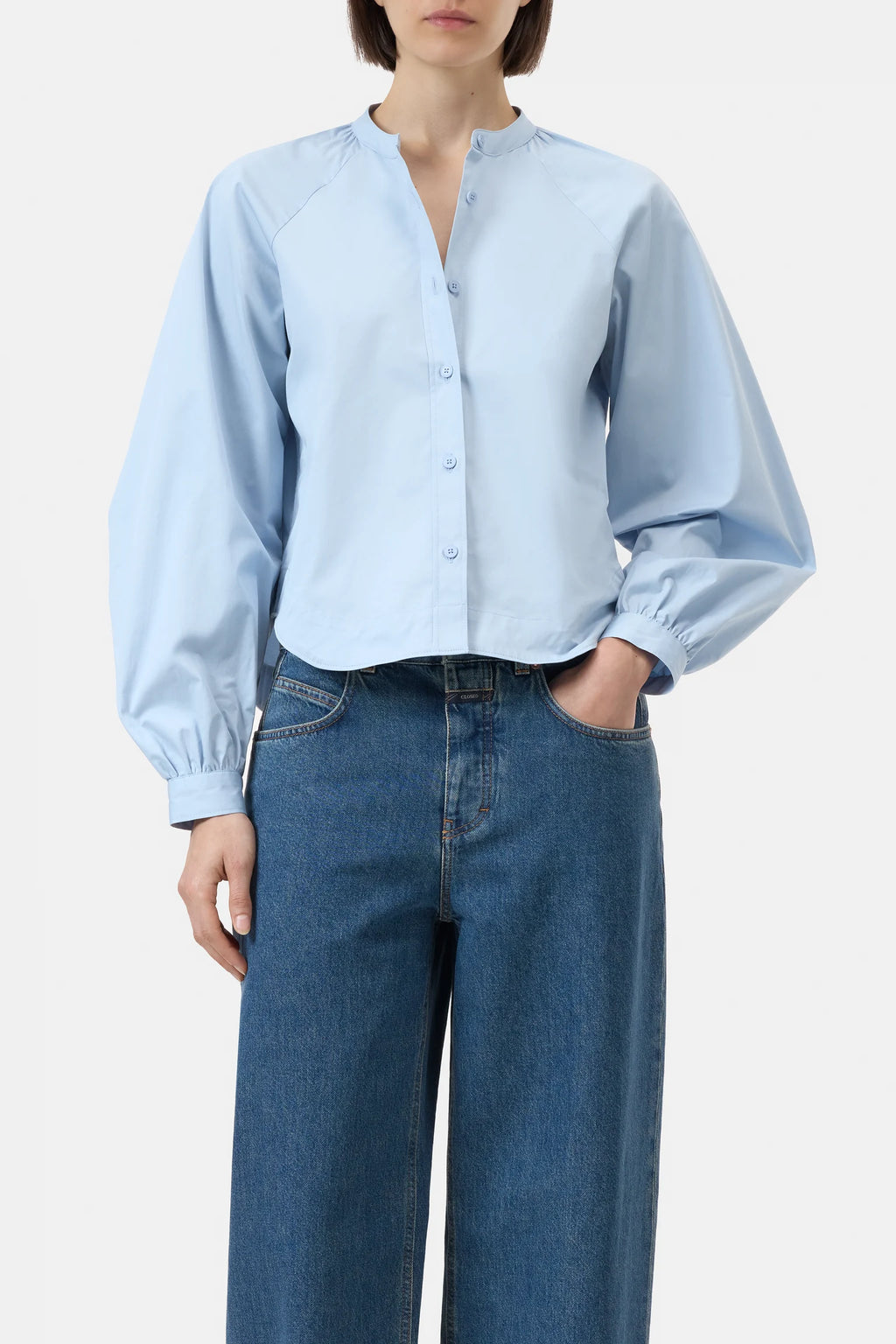 Powder blue blouse made of organic cotton