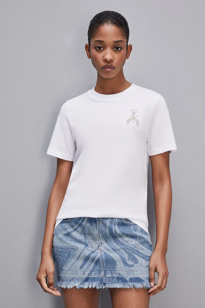 Fly patch short-sleeved t-shirt in cotton