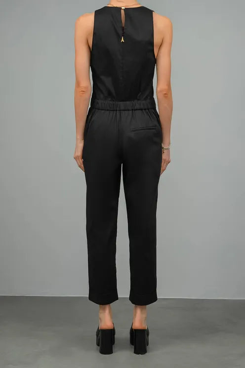 Long jumpsuit in stretch cotton-blend poplin