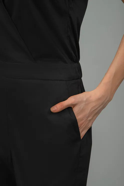 Long jumpsuit in stretch cotton-blend poplin