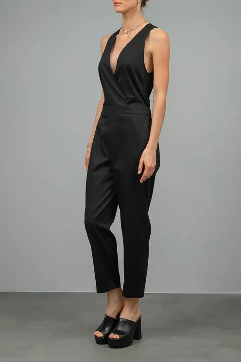 Long jumpsuit in stretch cotton-blend poplin