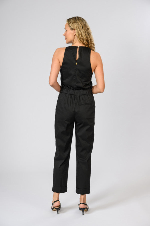 Long jumpsuit in stretch cotton-blend poplin