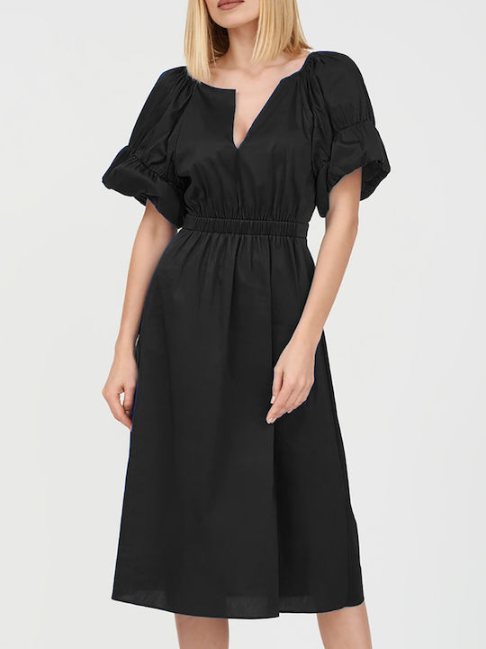 Black Midi dress in stretch cotton-blend poplin