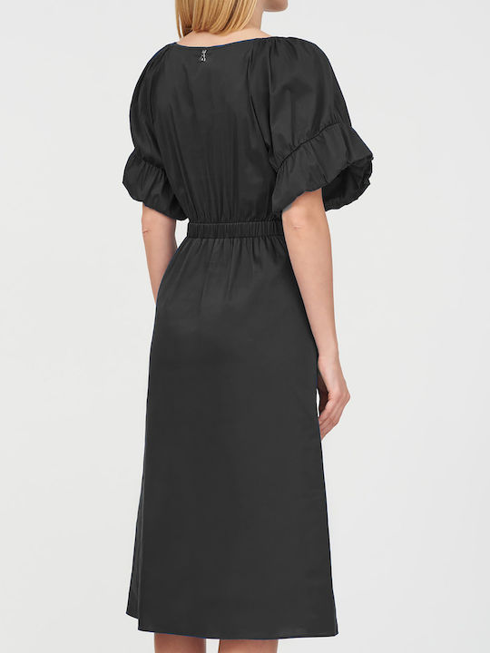 Black Midi dress in stretch cotton-blend poplin