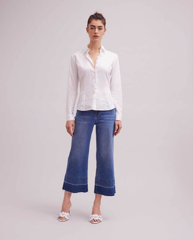 Anne Fontaine's Gres Shirt ,Classic White Collared Button Down Shirt With Micro Stripes.