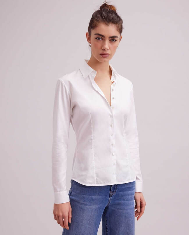 Anne Fontaine's Gres Shirt ,Classic White Collared Button Down Shirt With Micro Stripes.