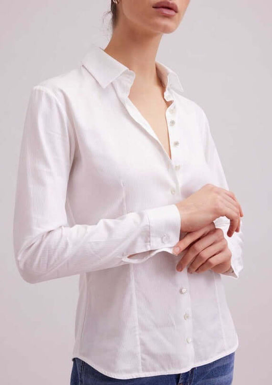 Anne Fontaine's Gres Shirt ,Classic White Collared Button Down Shirt With Micro Stripes.