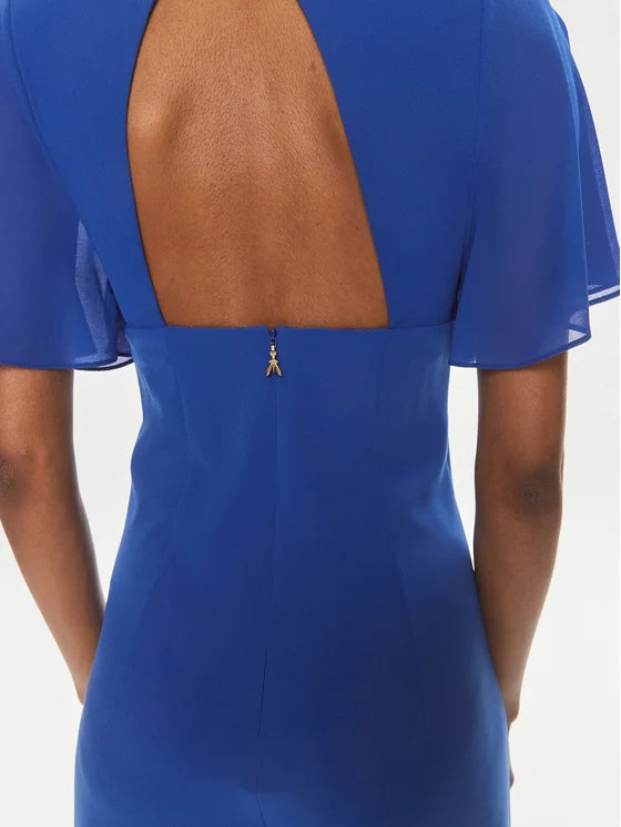 V-neck jumpsuit in sablé crepe fabric in Blue Wave