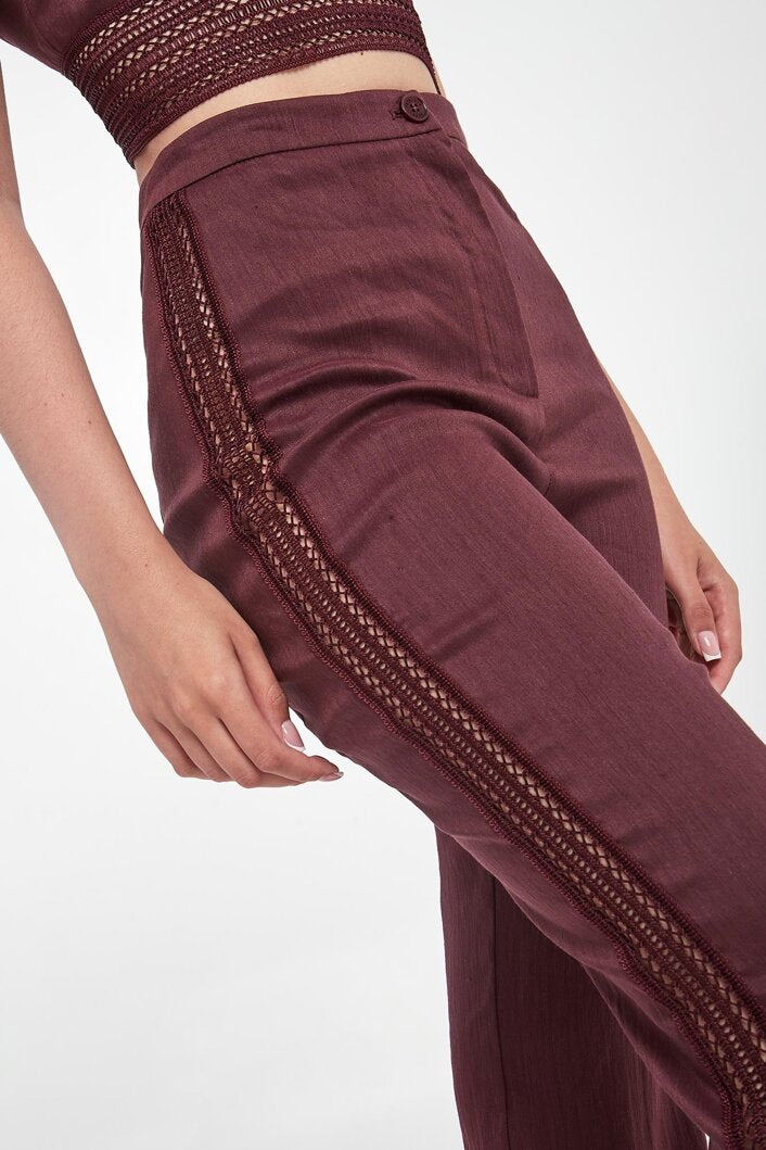 Pantalone Inserti Crochet  dark plum
