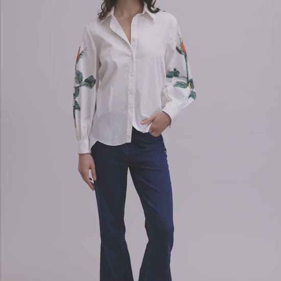 Anne Fontaine Flowers Scalloped Rose-Print Poplin Shirt White