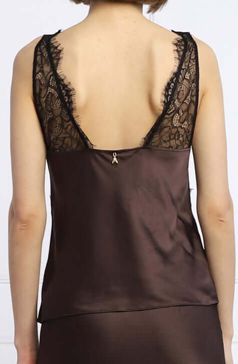 Top ESSENTIAL , Stretch viscose satin, Slightly loose fit.Eban Brown Top by Patrizia Pepe. Style Nr. 2C1403 A644 B738