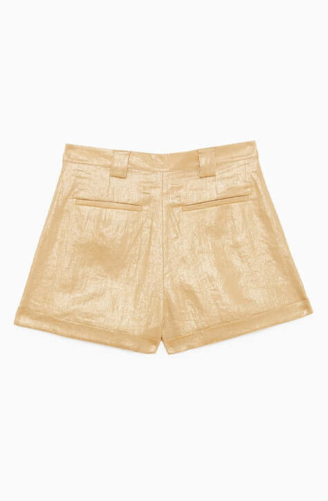 Mini linen Shorts with Gold finish.Golden Light Trousers by Patrizia Pepe 
