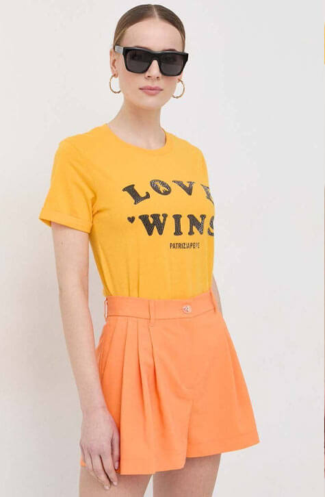 Washed Juicy Orange Rhinestone-adorned printed T-shirt | Patrizia Pepe