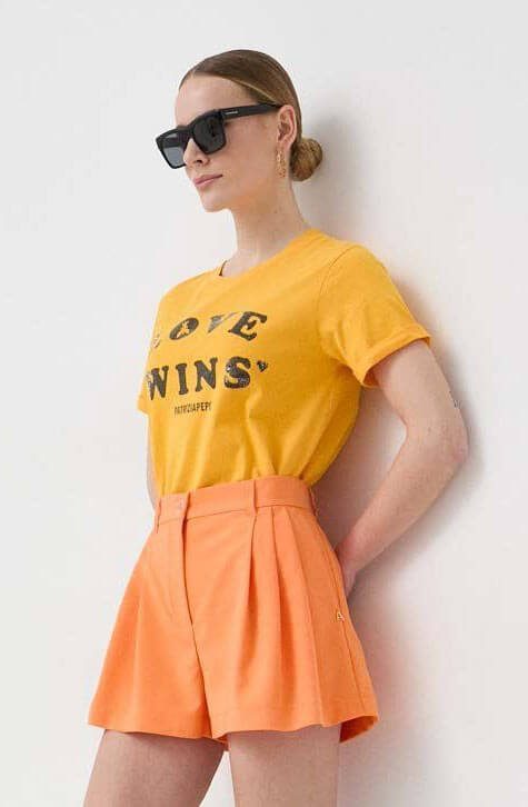Washed Juicy Orange Rhinestone-adorned printed T-shirt | Patrizia Pepe