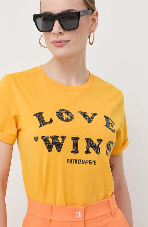 Washed Juicy Orange Rhinestone-adorned printed T-shirt