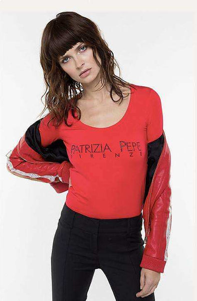 T-shirt with Patrizia Pepe Rhinestone Logo by Patrizia Pepe