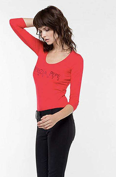 T-shirt with Patrizia Pepe Rhinestone Logo by Patrizia Pepe