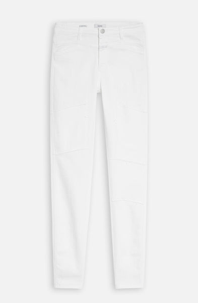 White Patchwork Skinny Pusher Jeans