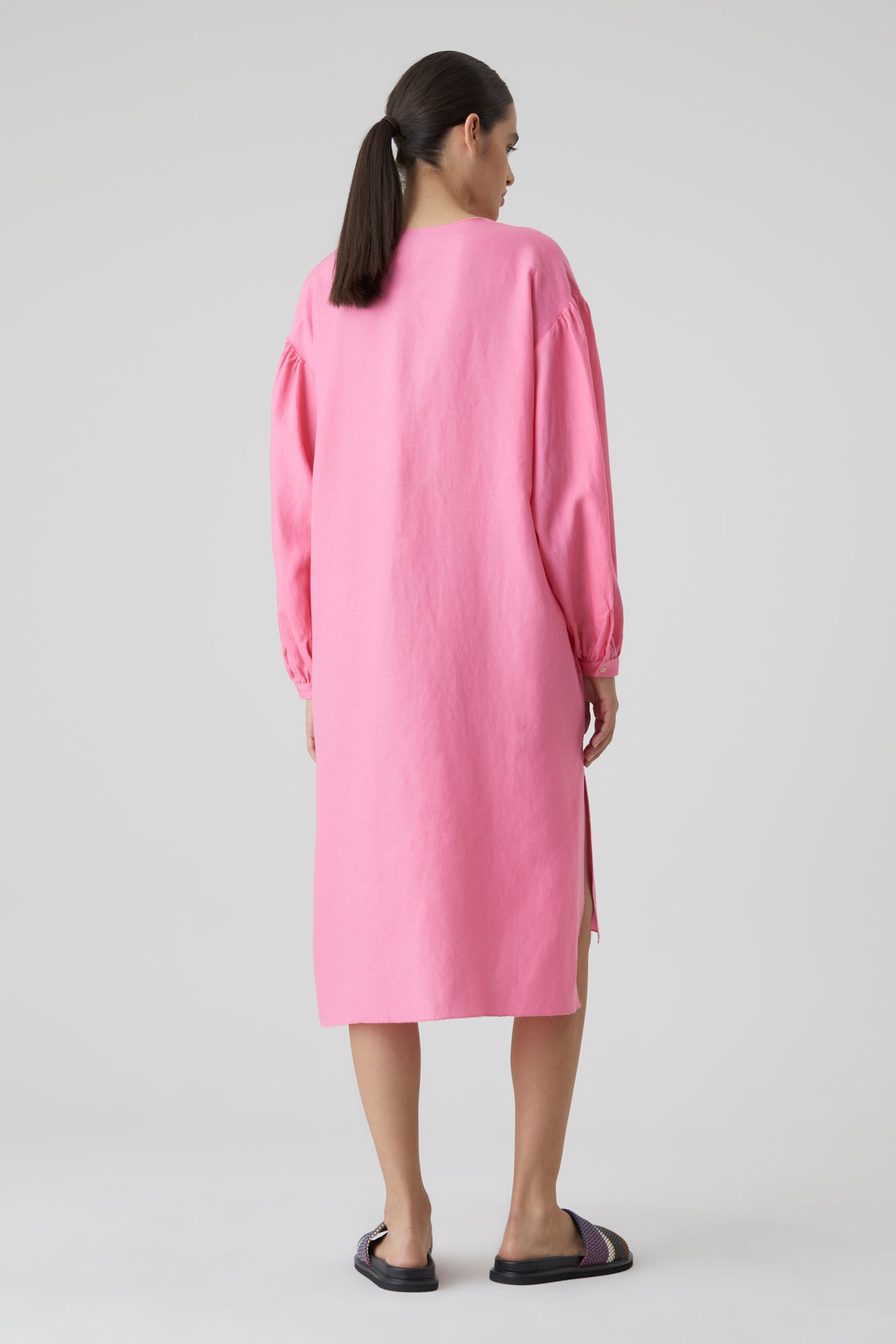 pink lilies puff sleeve dress