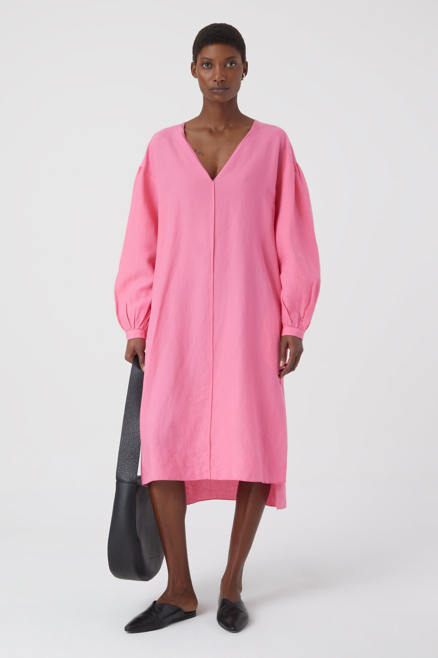 pink lilies puff sleeve dress