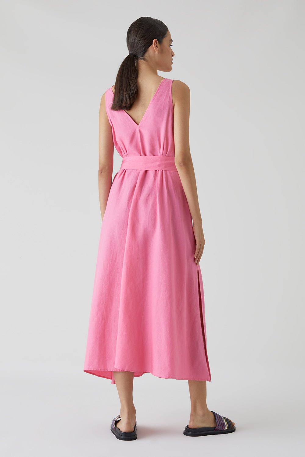 pink lilies v-neck dart dress